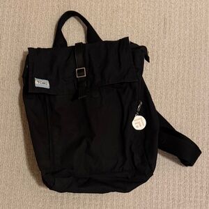 TOMS Black Cloth Backpack—lots of storage, sturdy straps